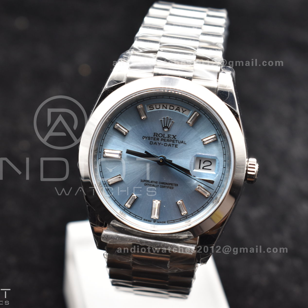 DayDate 40 SS GSF Gain Weight Iced Blue Crystal Dial On President Bracelet A2836